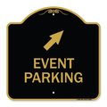 Signmission Event Parking Up Right Arrow, Black & Gold Aluminum Architectural Sign, 18" x 18", BG-1818-24081 A-DES-BG-1818-24081